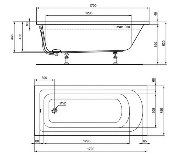 ванна акриловая IDEAL STANDARD HOTLINE 170х75